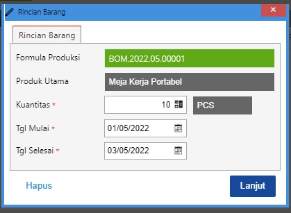 Rincian Barang Rencana Produksi
